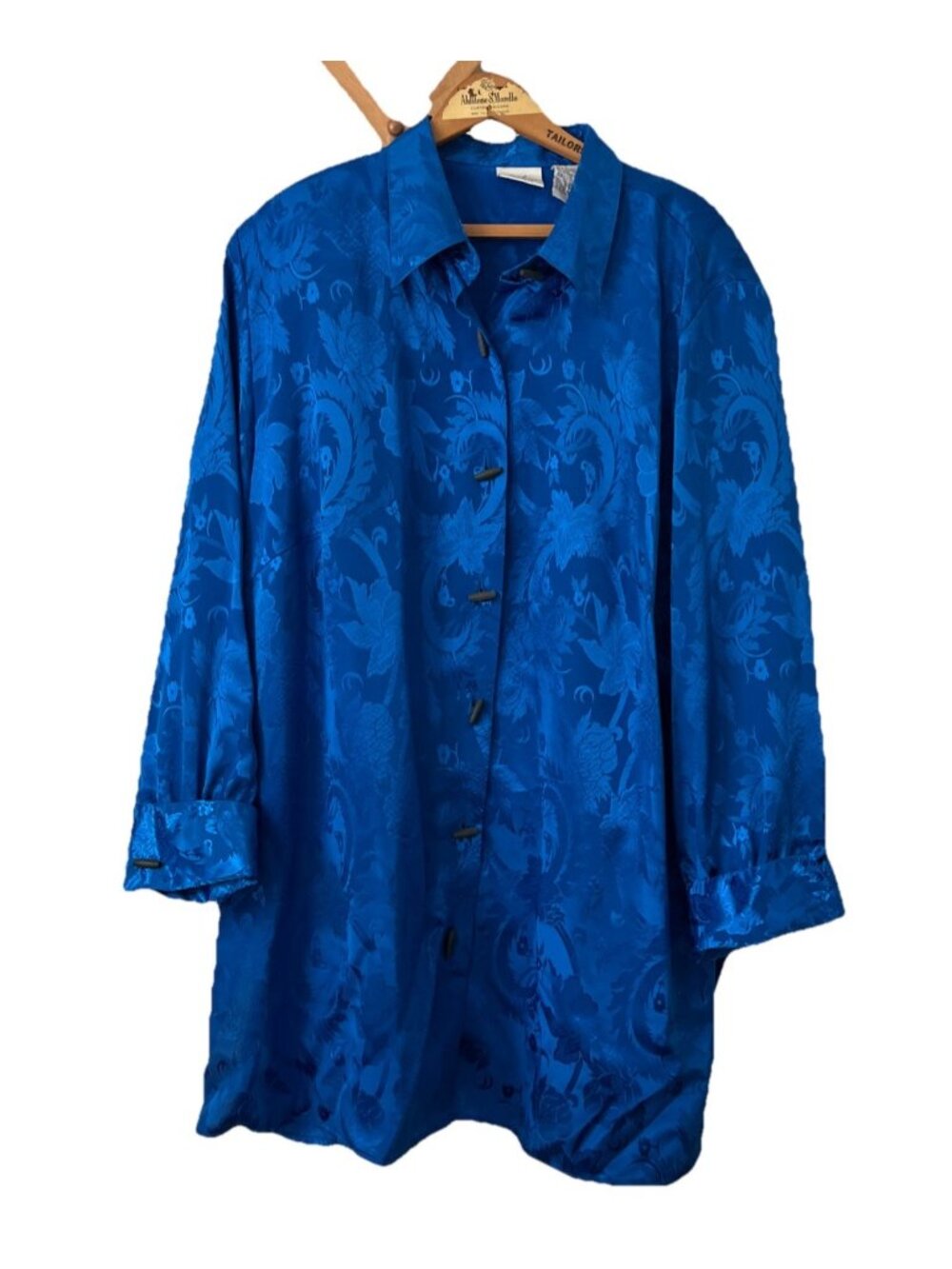 80s Jaclyn Smith bright blue floral asian inspired tunic button blouse sz 22w